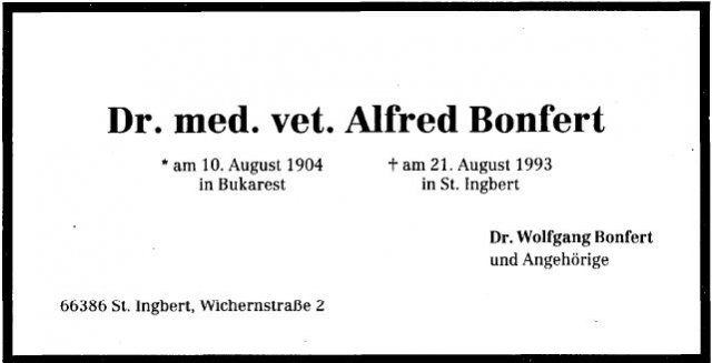 Bonfert Alfred 1904-1993 Todesanzeige